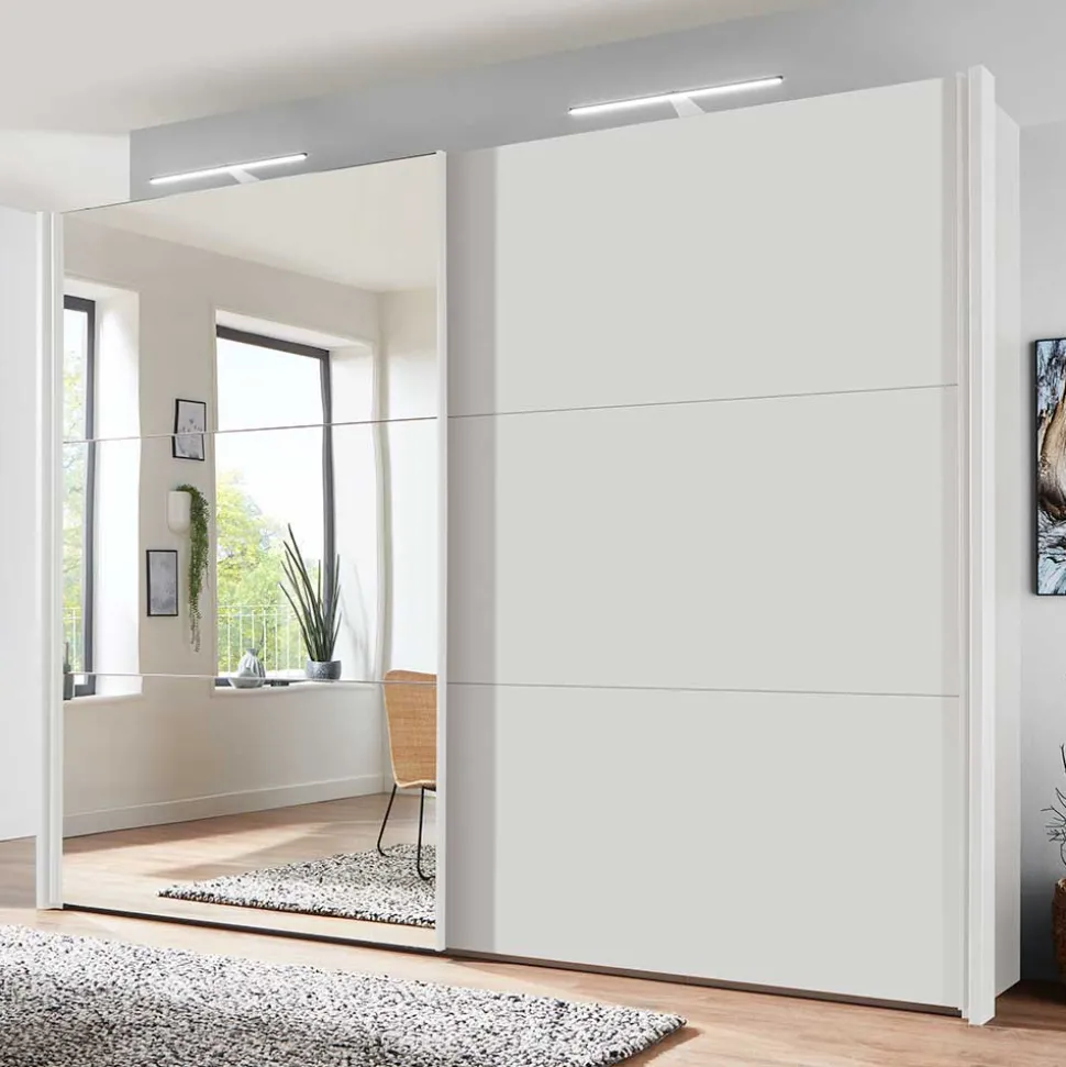 Weißer Schwebetürenschrank mit Spiegel links - Elenya