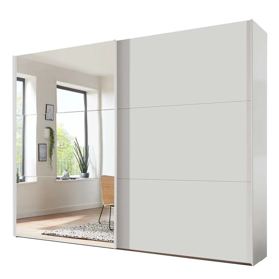 Weißer Schwebetürenschrank mit Spiegel links - Elenya