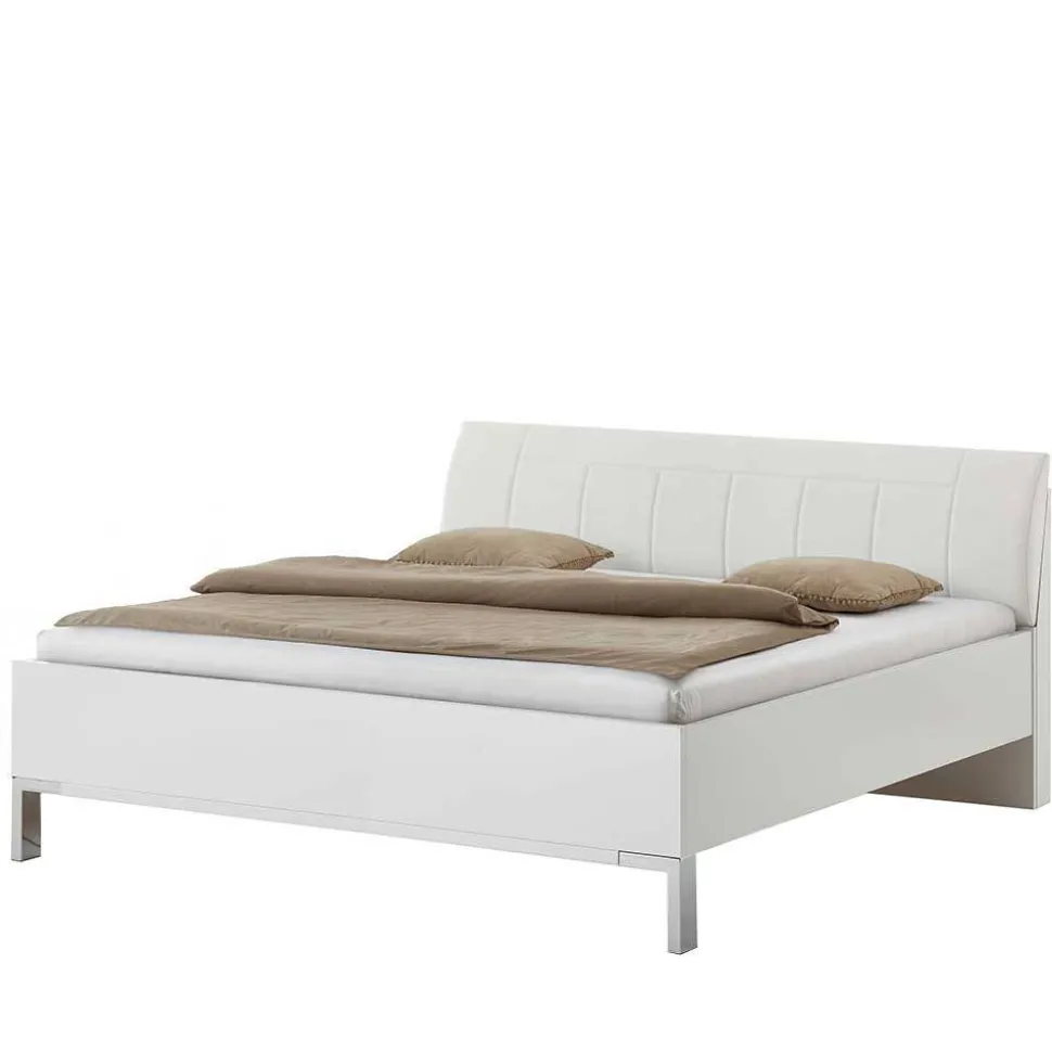 Weißes Bett mit Kunstleder-Kopfteil - Rocca