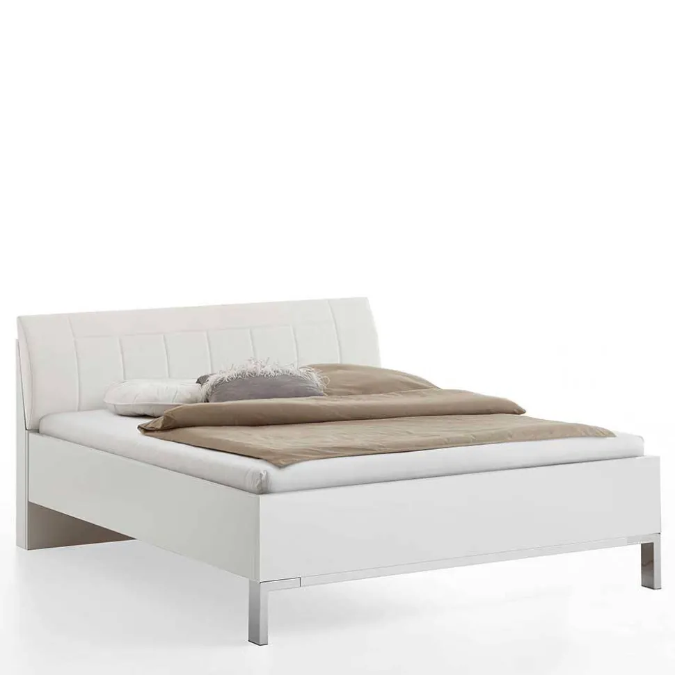 Weißes Bett mit Kunstleder-Kopfteil - Rocca