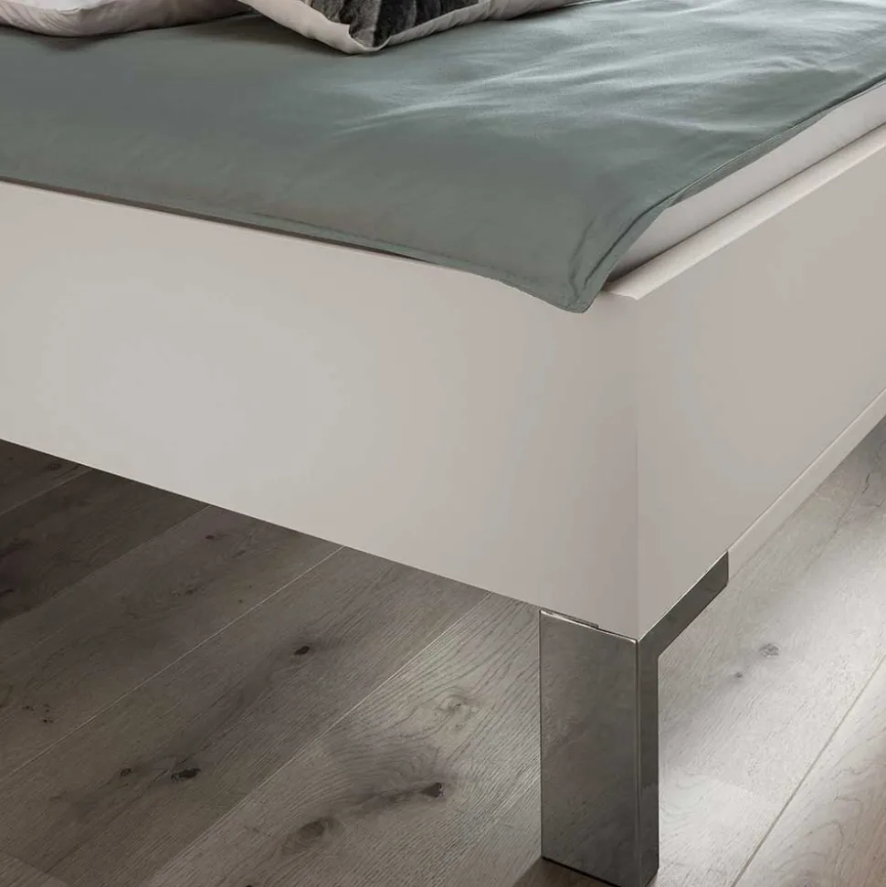 Weißes Bett mit Kunstleder-Kopfteil - Rocca