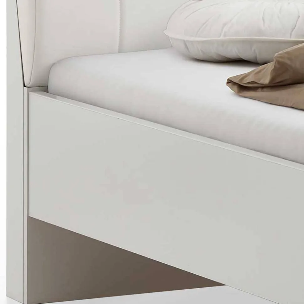 Weißes Bett mit Kunstleder-Kopfteil - Rocca