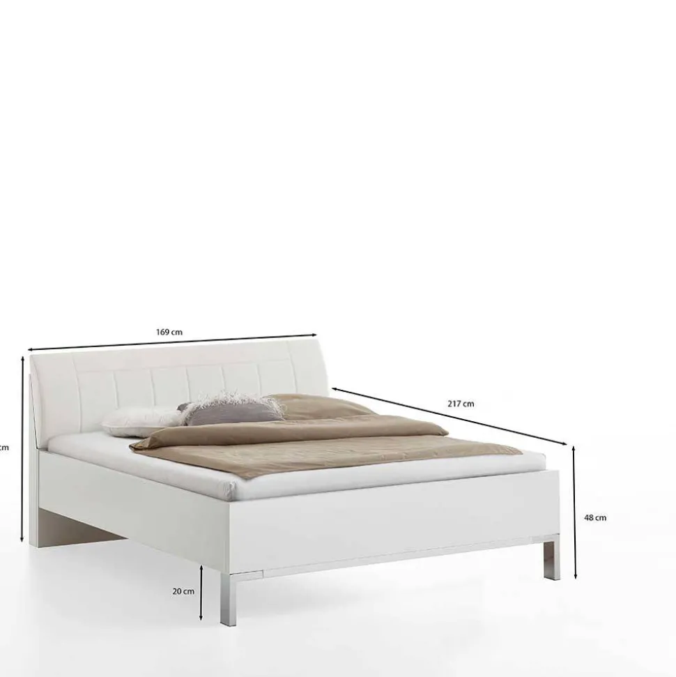 Weißes Bett mit Kunstleder-Kopfteil - Rocca
