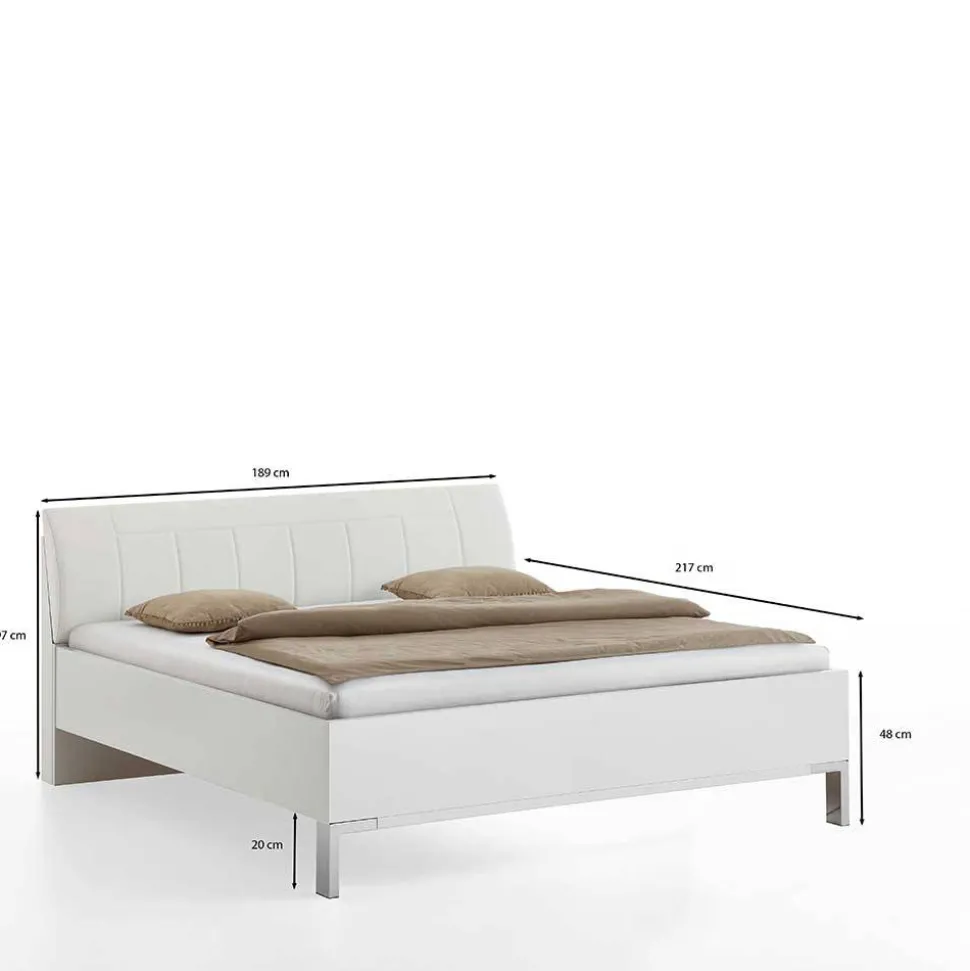 Weißes Bett mit Kunstleder-Kopfteil - Rocca