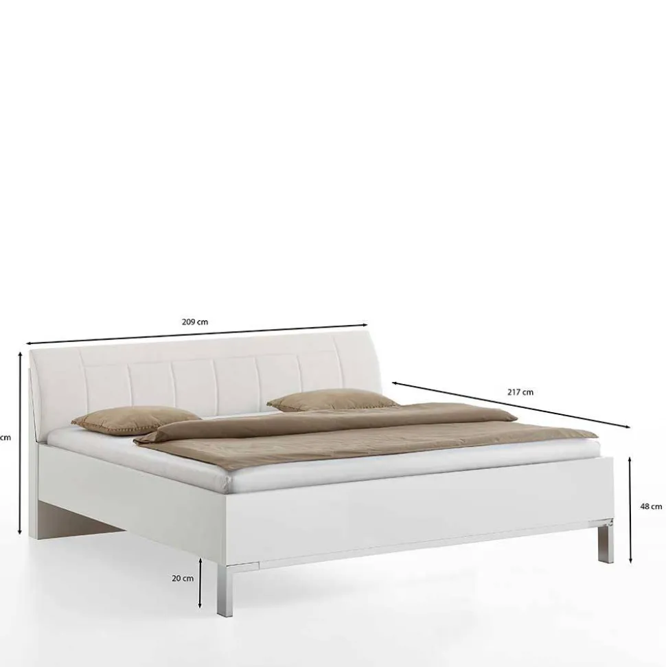 Weißes Bett mit Kunstleder-Kopfteil - Rocca