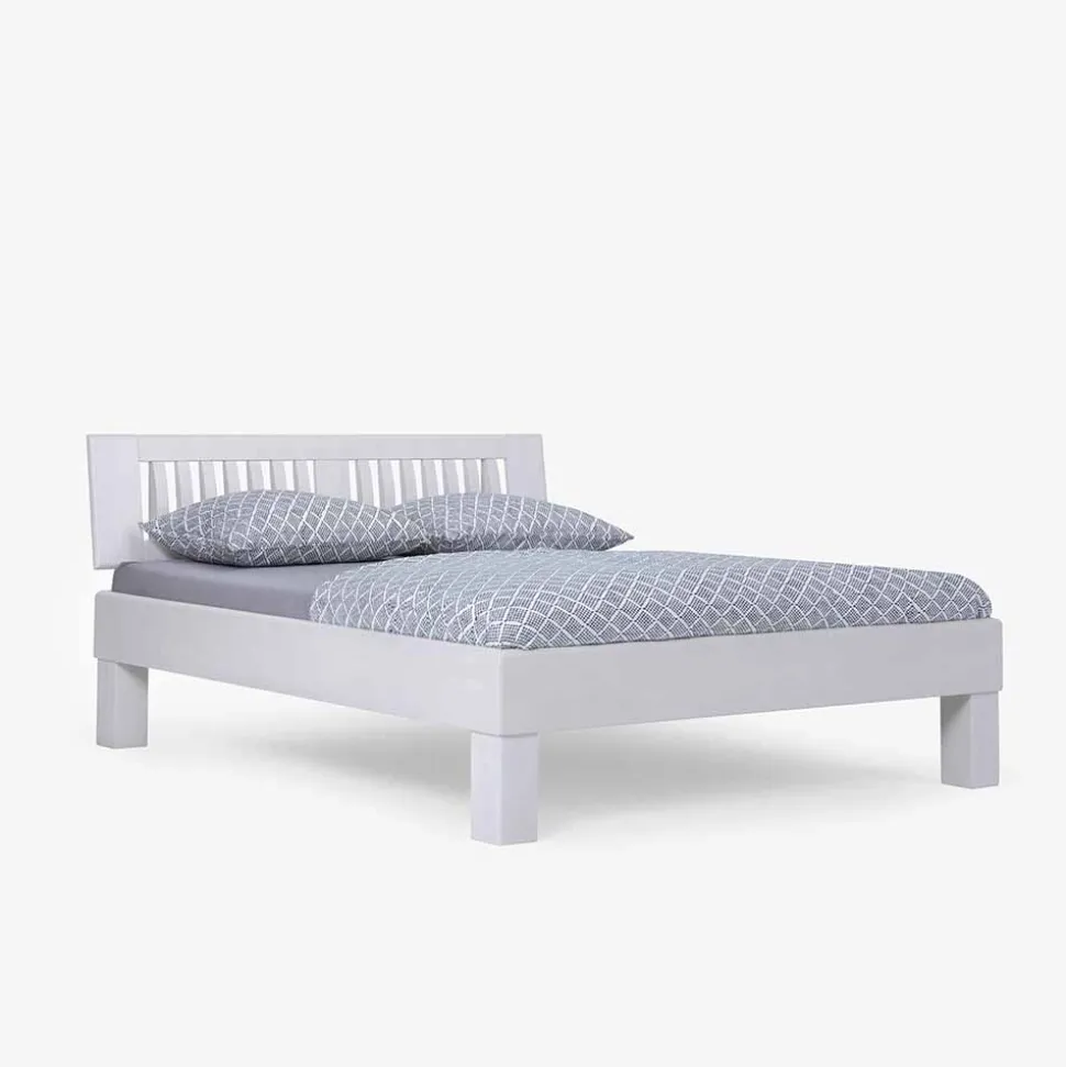 Weißes Doppelbett Calicantas aus Buche Massivholz
