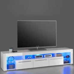 Weißes Hochglanz Board für TV mit LED Licht - Verella