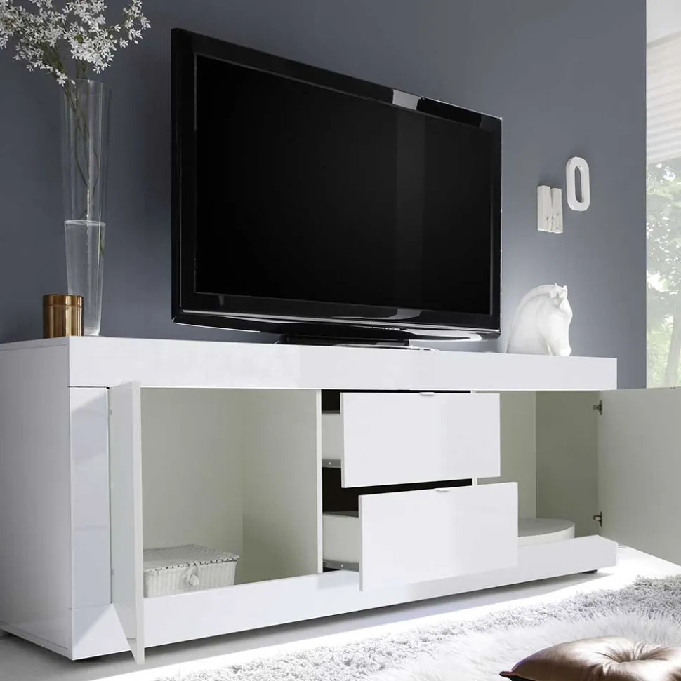 Weißes Hochglanz Lowboard für TV - Sogno