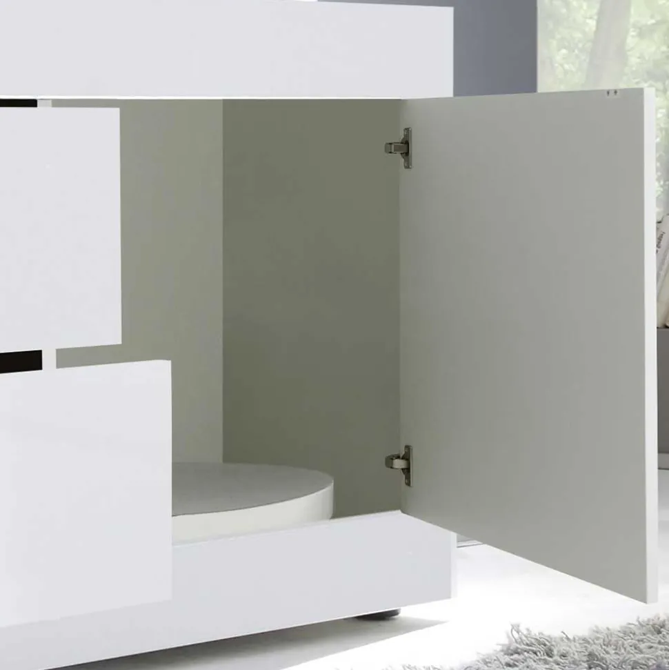 Weißes Hochglanz Lowboard für TV - Sogno