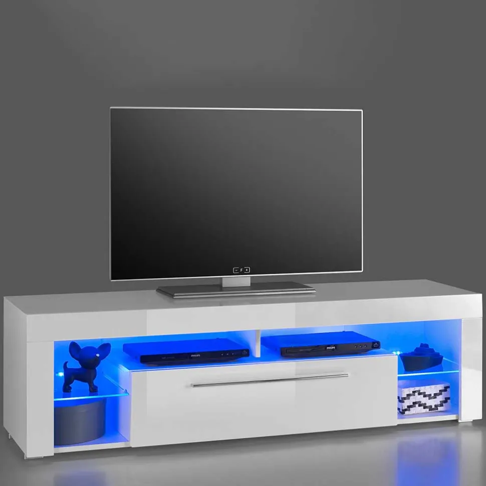 Weißes Hochglanz TV Board beleuchtet - Cessma