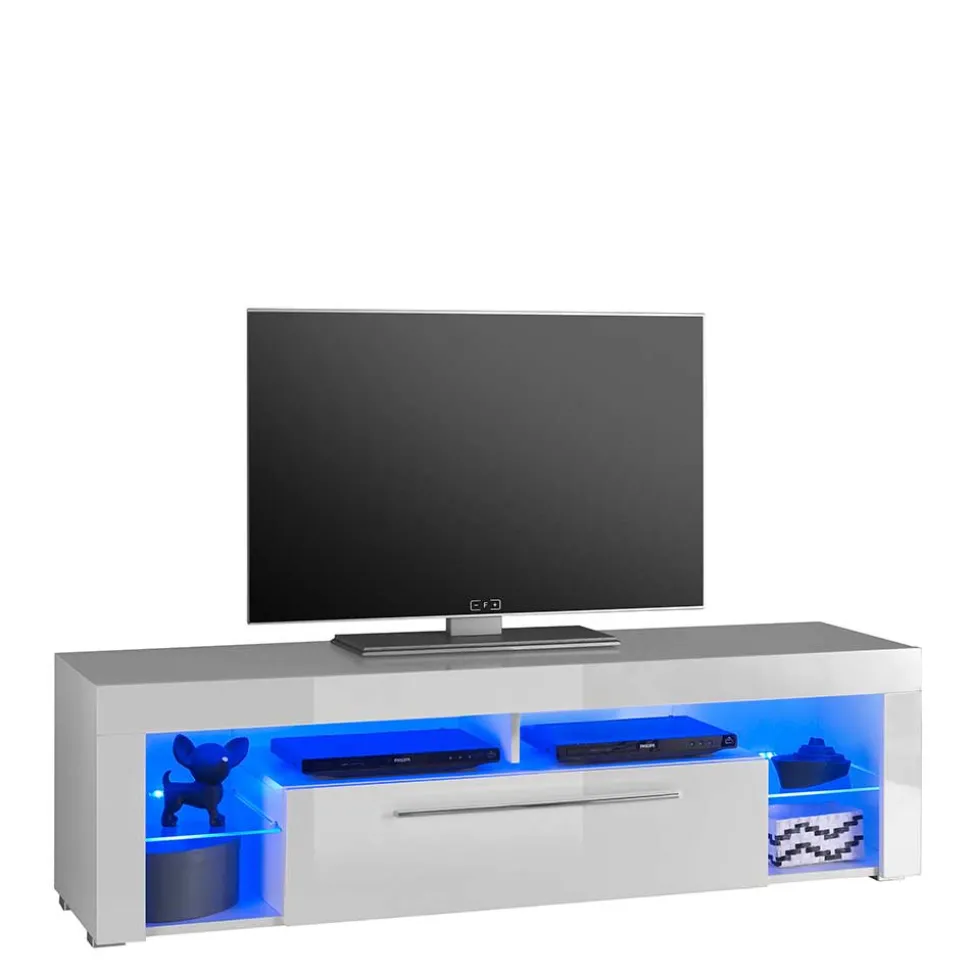 Weißes Hochglanz TV Board beleuchtet - Cessma