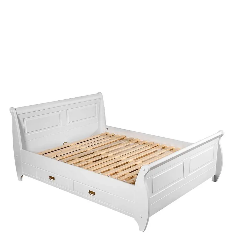 Weißes Landhausbett mit Schubladen - Presto