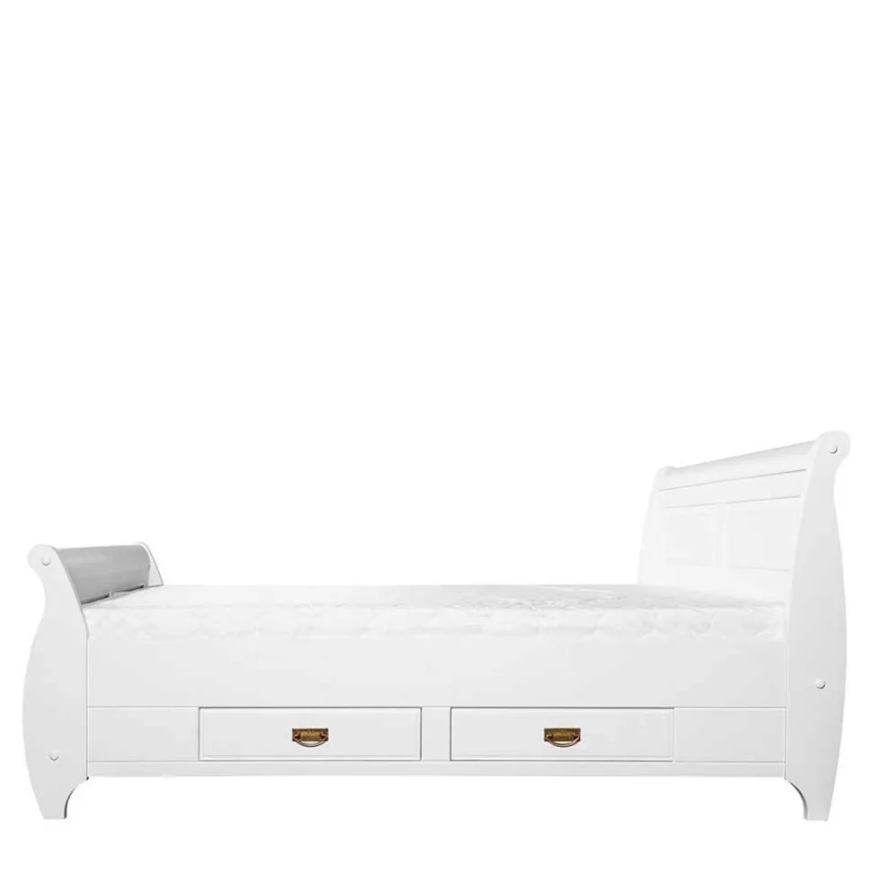 Weißes Landhausbett mit Schubladen - Presto