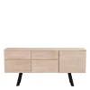 White Wash Sideboard aus Eiche massiv Pulva mit Stahl Schwarz