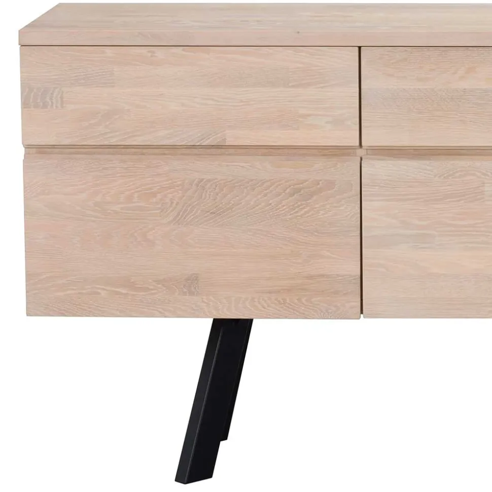 White Wash Sideboard aus Eiche massiv Pulva mit Stahl Schwarz