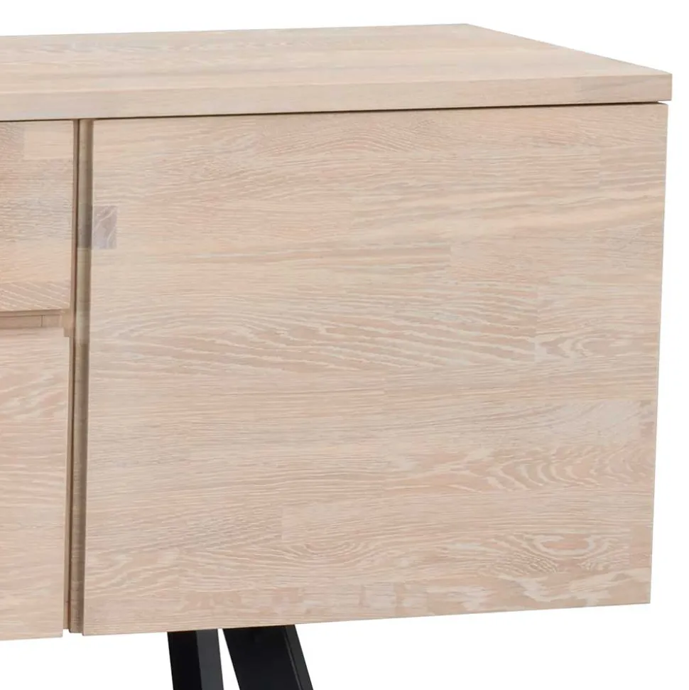 White Wash Sideboard aus Eiche massiv Pulva mit Stahl Schwarz