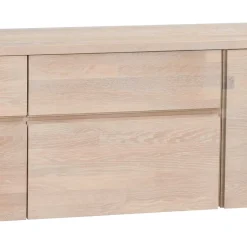 White Wash Sideboard aus Eiche massiv Pulva mit Stahl Schwarz