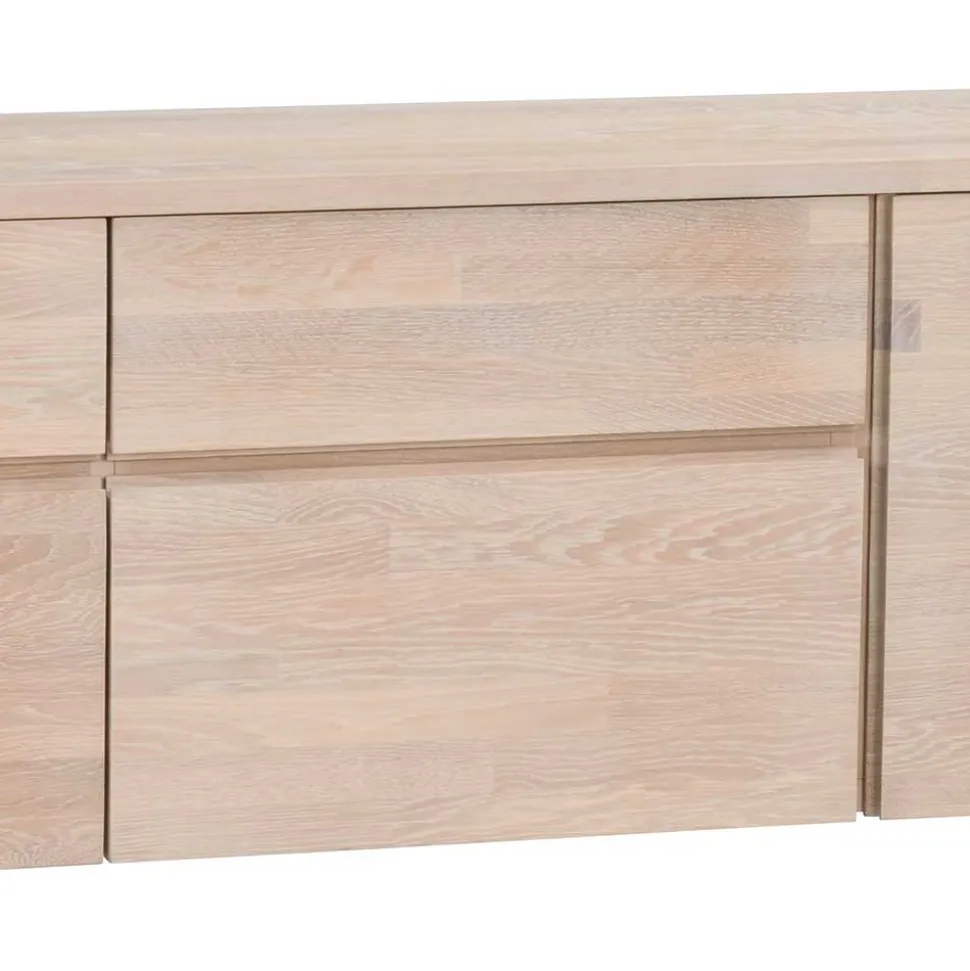 White Wash Sideboard aus Eiche massiv Pulva mit Stahl Schwarz