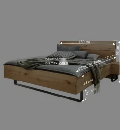 Wildeiche Bett mit Metallkufen - Siestago