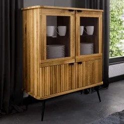 Wildeiche Highboard mit Glastüren & Holztüren - Casarius