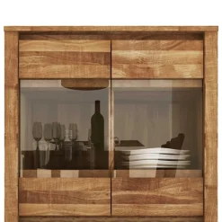 Wildeiche Highboard Nadalia massiv geölt Glas