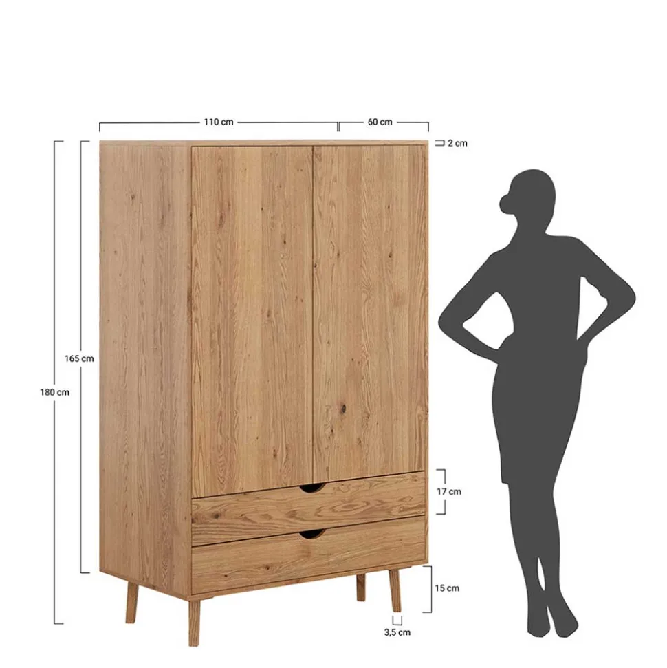 Wildeiche Kombi-Kleiderschrank massiv - Fabijola