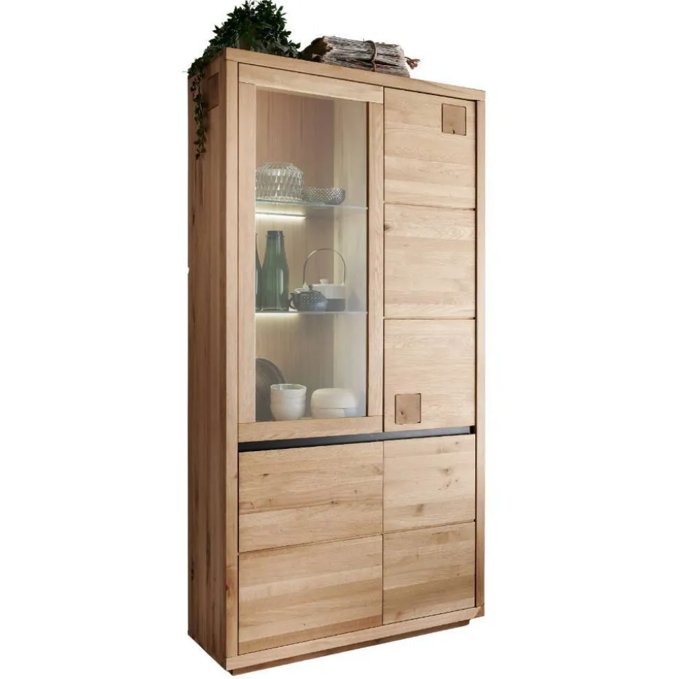 Wildeiche Vitrinenschrank 103 cm breit - Embleys