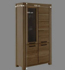 Wildeiche Vitrinenschrank teilmassiv - Sophia