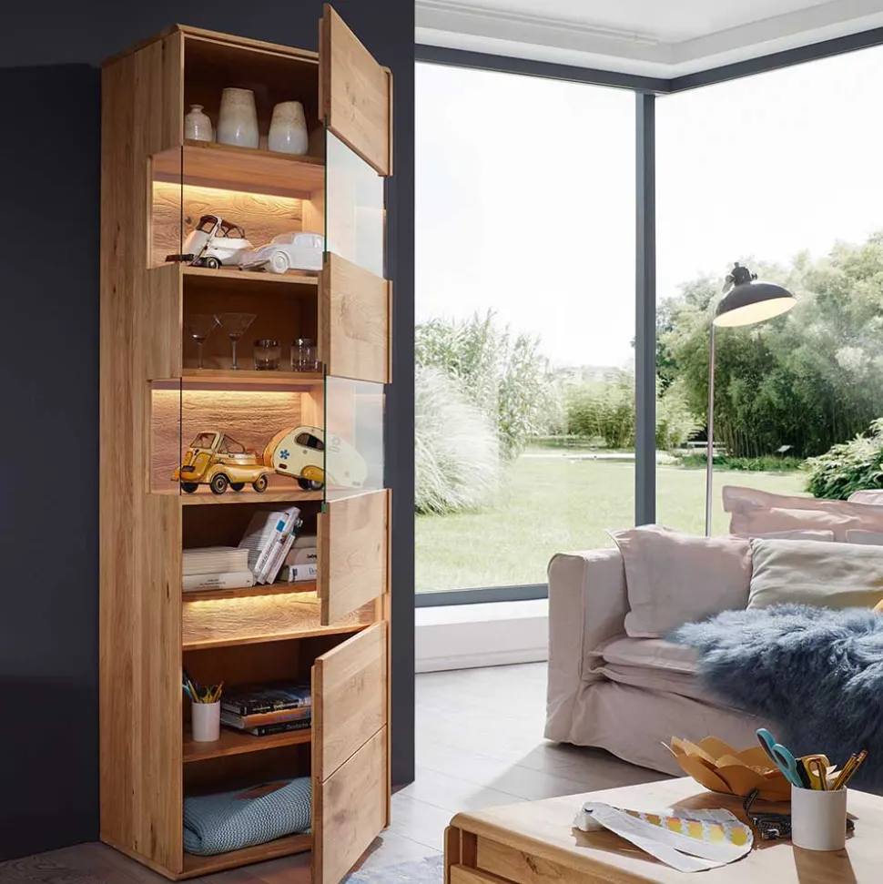 Wildeiche Wohnzimmer Möbel Wohnwand - Acmida (vierteilig)