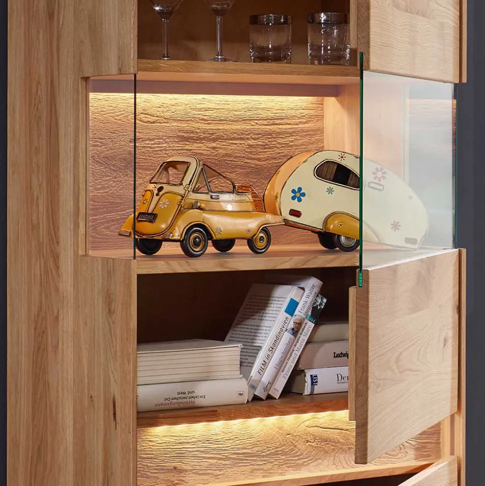 Wildeiche Wohnzimmer Möbel Wohnwand - Acmida (vierteilig)