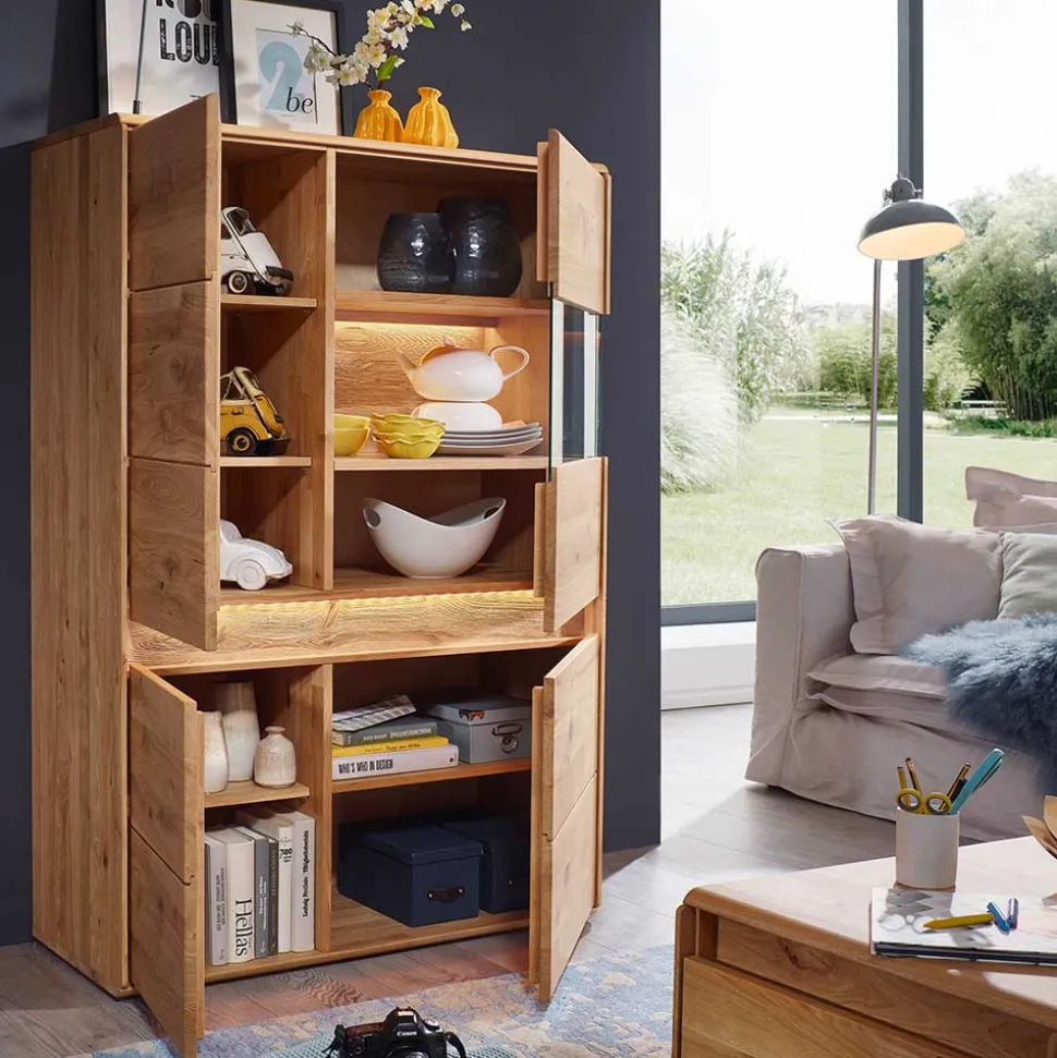 Wildeiche Wohnzimmer Möbel Wohnwand - Acmida (vierteilig)
