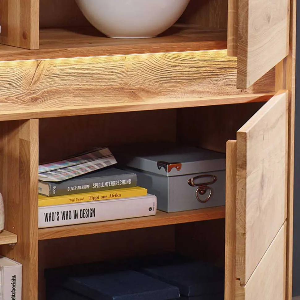 Wildeiche Wohnzimmer Möbel Wohnwand - Acmida (vierteilig)