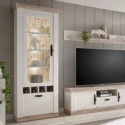 Wohnkombination mit TV Element im Landhaus Stil Nedita in Weiß Pinie (vierteilig)