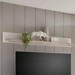 Wohnkombination mit TV Element im Landhaus Stil Nedita in Weiß Pinie (vierteilig)