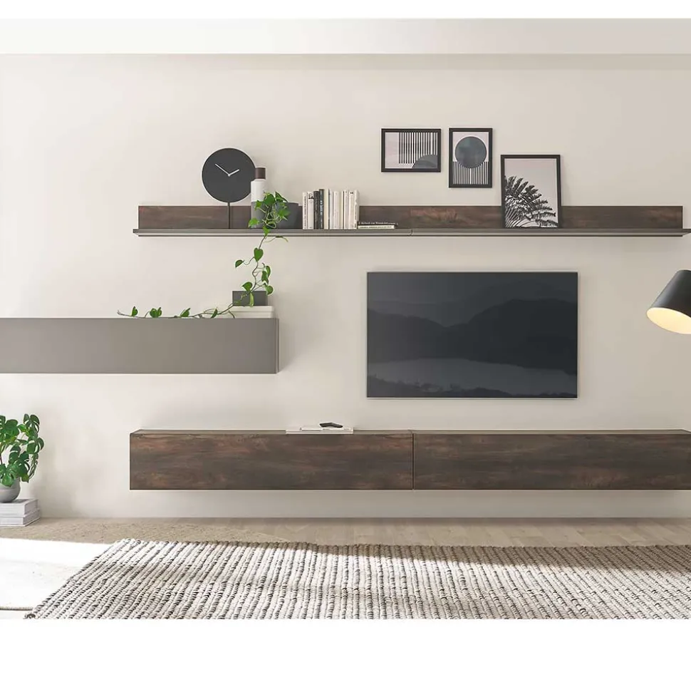 Wohnwand Hängeschränke und Wandboards im Set - Mundo (fünfteilig)
