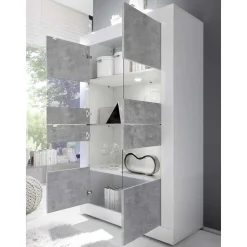 Wohnwand in Beton Optik & Weiß HG - Narandu (dreiteilig)
