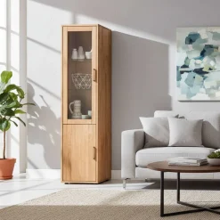 Wohnwand Standvitrine aus Holz - Teano