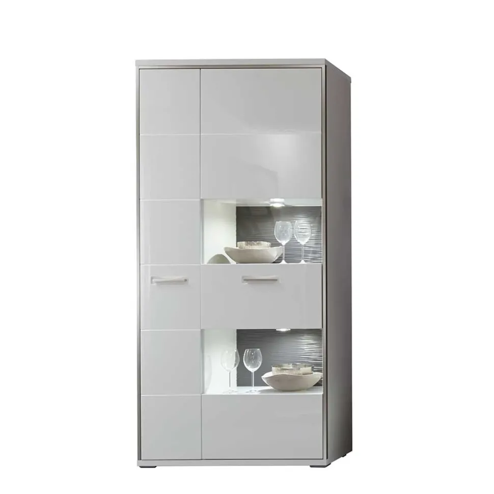 Wohnwand Vitrine Tacroma in Hochglanz Weiß
