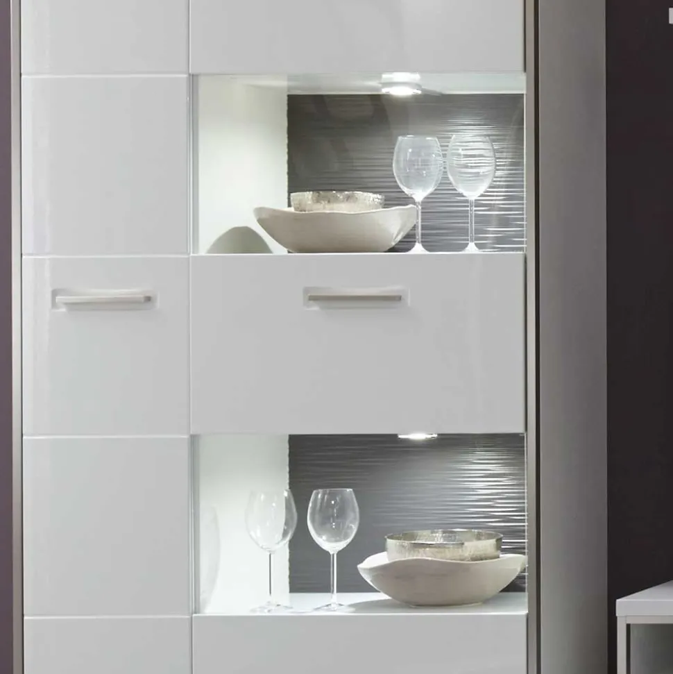 Wohnwand Vitrine Tacroma in Hochglanz Weiß