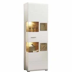 Wohnwand Vitrinenschrank in Weiß Eiche - Lisepio