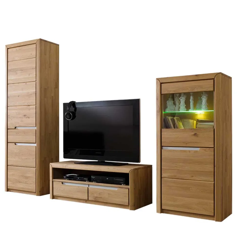 Wohnzimmer Anbauwand Croconia aus Wildeiche Massivholz (dreiteilig)