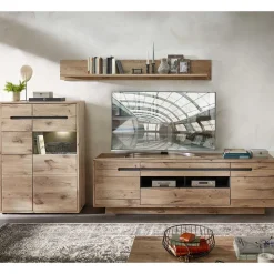 Wohnzimmer Anbauwand Holz Look - Zelio (dreiteilig)