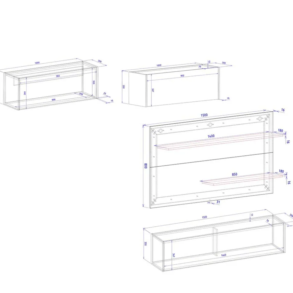 Wohnzimmer Anbauwand Set hängend - Nonessia (vierteilig)
