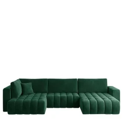 Wohnzimmer Bettcouch in Dunkelgrün - U-Form - Domago