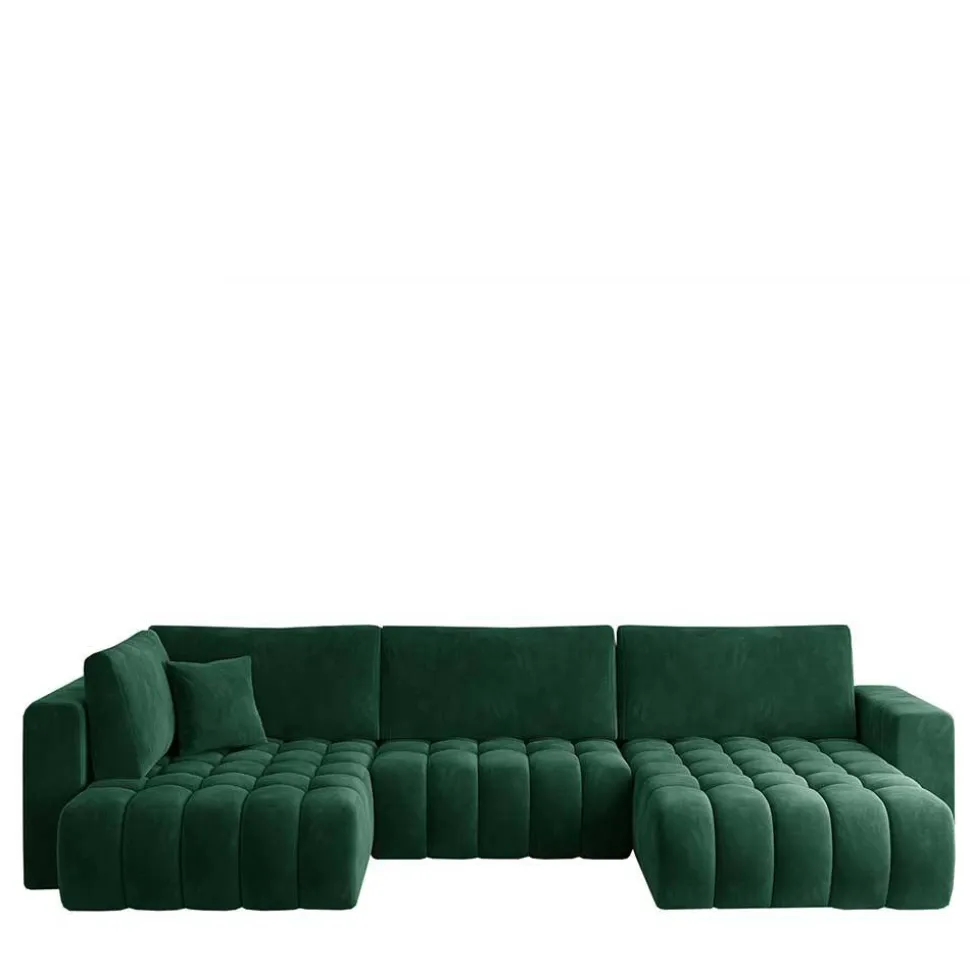Wohnzimmer Bettcouch in Dunkelgrün - U-Form - Domago