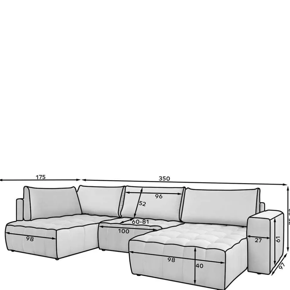 Wohnzimmer Bettcouch in Dunkelgrün - U-Form - Domago