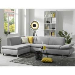Wohnzimmer Eckcouch in Hellgrau mit Chrom - Oraina