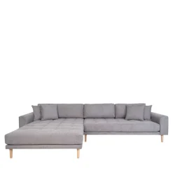 Wohnzimmer Ecksofa in Hellgrau mit Buche - Lelyo