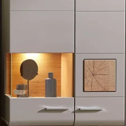 Wohnzimmer Hängeschrank mit Glaseinsatz in Grau - Fraguca