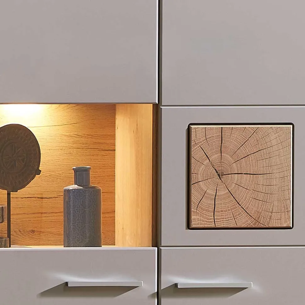 Wohnzimmer Hängeschrank mit Glaseinsatz in Grau - Fraguca